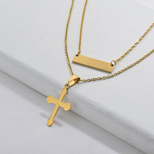 Dainty Religious Gold Cross Geometry Charm Necklace For Women