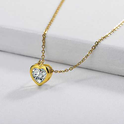 Cute Golded Copper Heart Charm With Zircon Necklace For Girlfriend