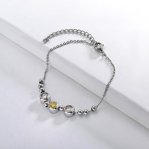 Stainless steel ball bracelet and zircon pendant