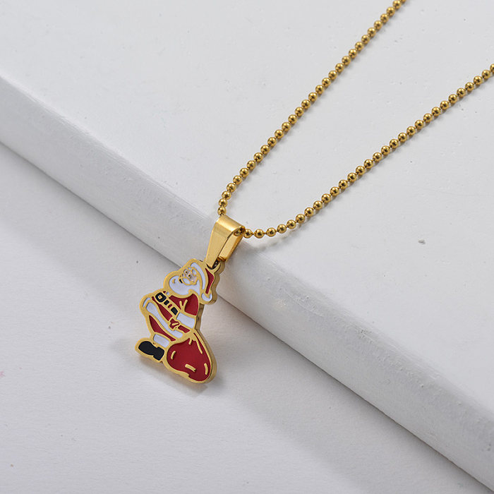 Cute Santa Claus Enamel Pendant Necklace For Christmas Gift - Jewenoir