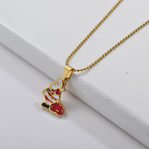 Cute Santa Claus Enamel Pendant Necklace For Christmas Gift