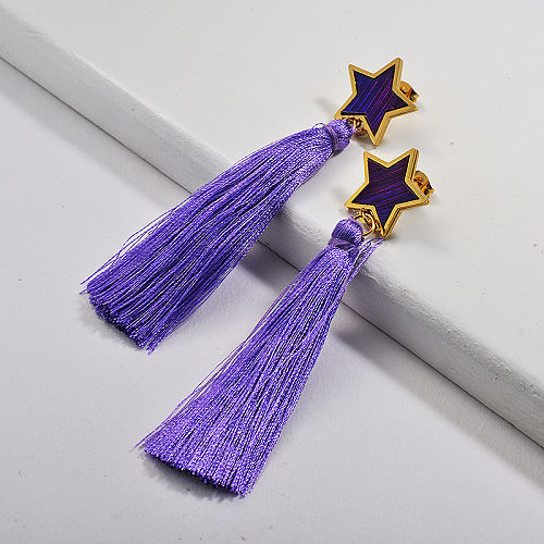 Gold Plated Jewelry  Stainless Steel Tassel Violte Earrings
