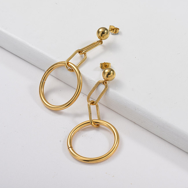 Gold Plating Dangle Earrings with Gold Hoop  Metal Style