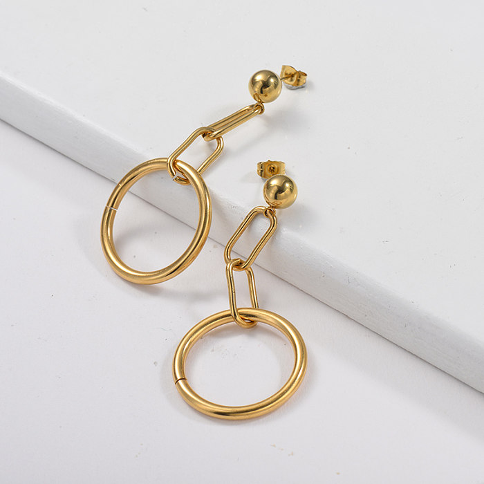 Brincos dangle folheados a ouro com estilo aro de metal dourado