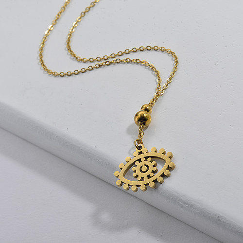Cute Stainless Steel Gold Evil Eye Lariat Necklace For Women