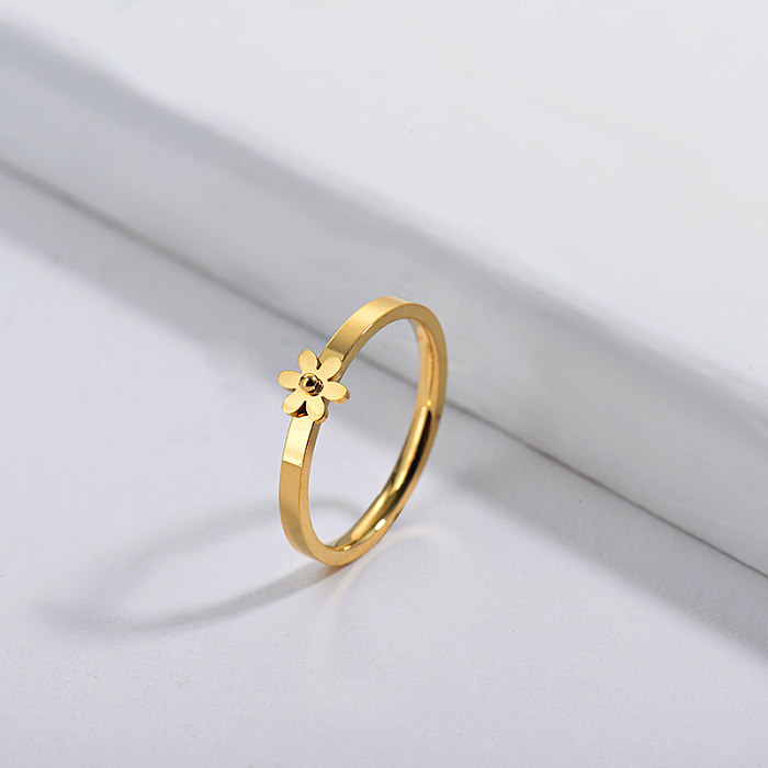 Wholesale Stainless Steel Gold Plated Flower Wedding Ring