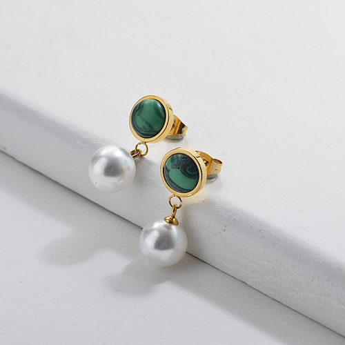 Gold Pearl Earrings with Emerald