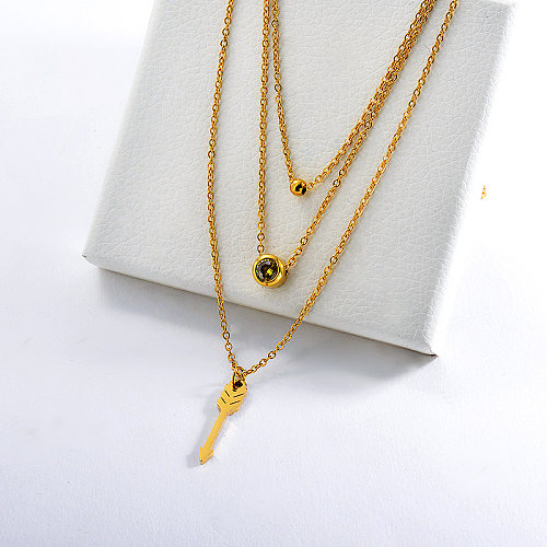 Charme de flèche d'or de mode avec le collier en couches de zircon pour les femmes