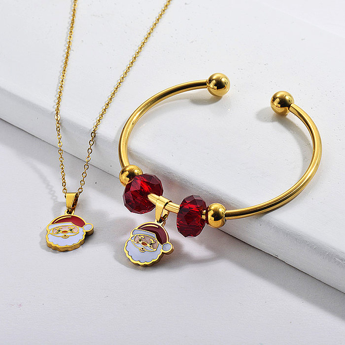 Wholesale Stainless Steel Gold Plated Christmas Necklace Bangle Set