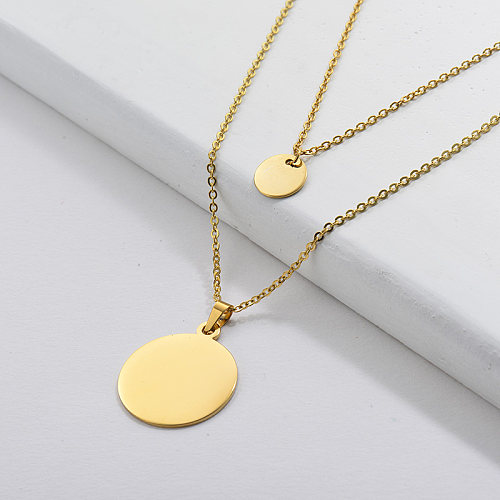 Simple Golded Round Pendant Layer Necklace For Women