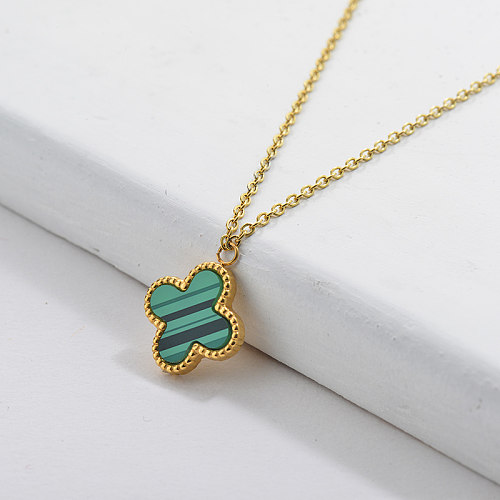 Luxury Famous Brand Clover Charm With Malachite Necklace