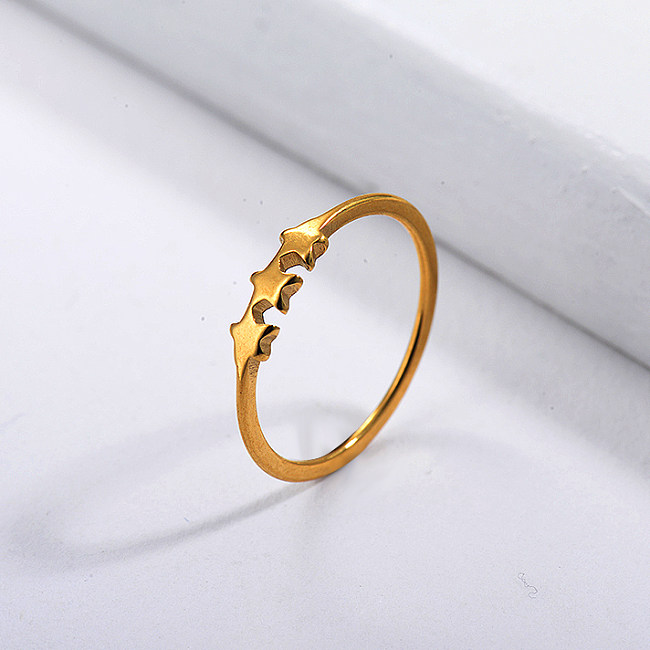 Projetos de anéis de casamento em estrela de aço inoxidável de marca famosa banhados a ouro