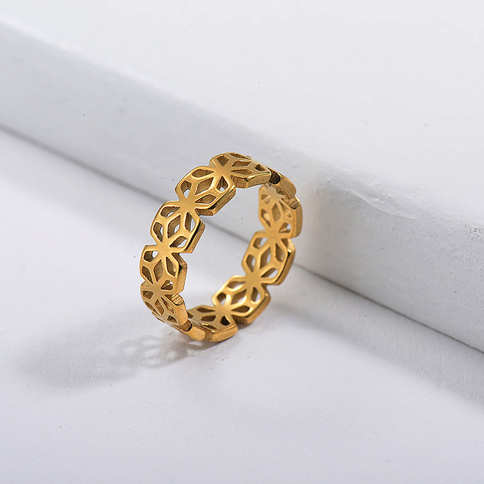 Anéis de noivado de flor oca folheados a ouro de marca famosa de aço inoxidável