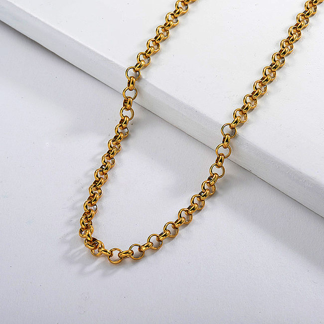 Punk  Gold Plating Long Round Link Chain Necklace