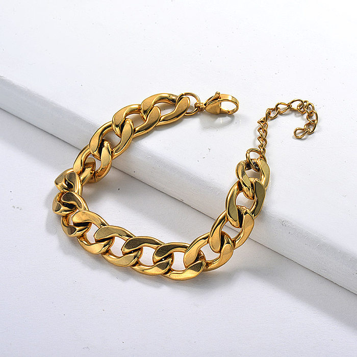 Gold Hiphop Fine Personality Cuban Link Chain Stainless Steel Bracelet Hot Selling Jewelry