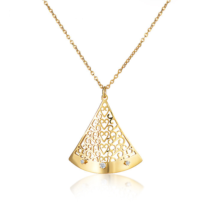 Colgante de triángulo de flor hueca chapado en oro para mujer