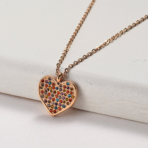 Color diamond heart-shaped rose gold necklace