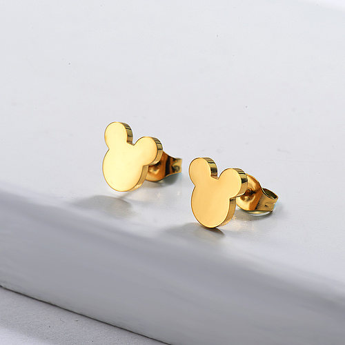Gold Plated Jewelry Mickey Design Stainless Steel Stud Earrings