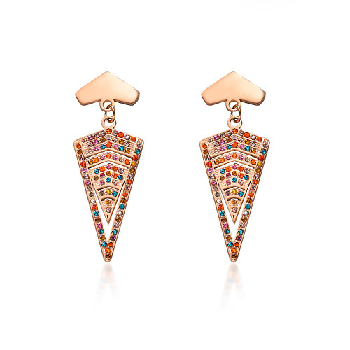 Rose Gold Plated Jewelry Siemple Design Stainless Steel Multicolor Triangle Earrings
