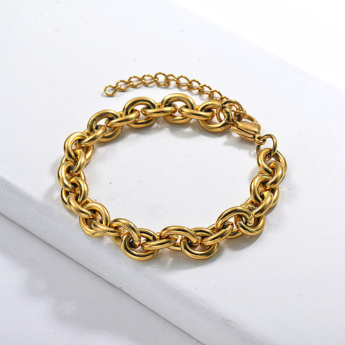 Bracelete de corrente feminina com novo design de aço inoxidável banhado a ouro pulseira de corrente grande de âncora