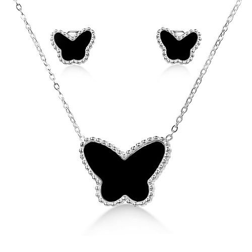 Silber Imitation Black Butterfly Halskette Sets