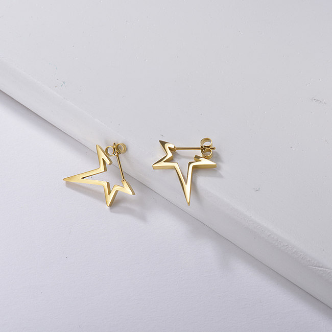 Brincos estrela de aço inoxidável com design de joias folheadas a ouro