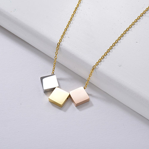 simple gold necklace Three small square pendants
