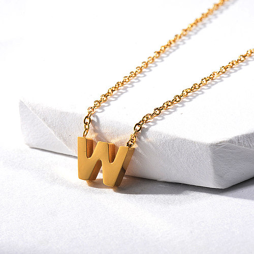 Cheap Jewelry 14K Gold Letter W Charm Necklace For Women
