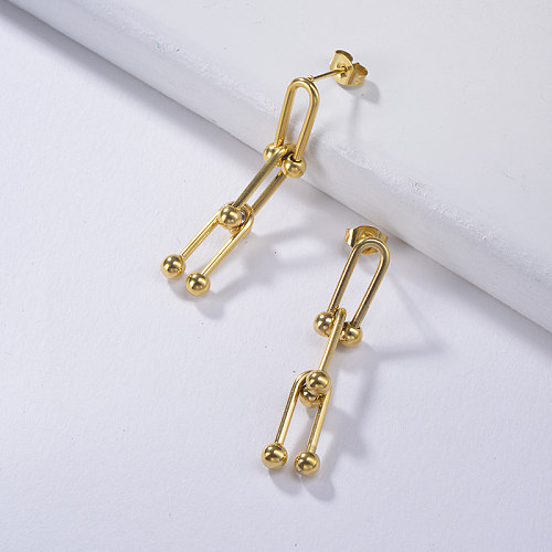 Brincos de corrente em T para joias folheadas a ouro com design de aço inoxidável