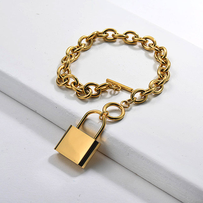 pulsera con bloqueo en acero de dorado-SSBTG163845