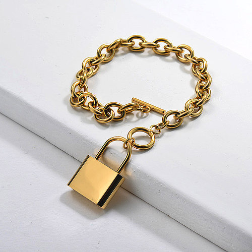 pulsera con bloqueio en acero de dorado-SSBTG163845