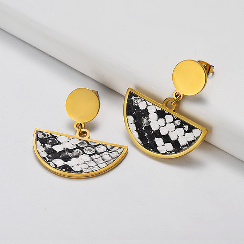 Gold Plated Earrings with Leather -SSEGG143-19809