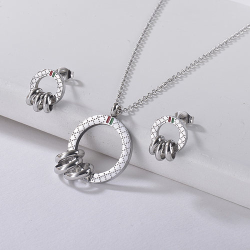 Fashion Stainless Steel Famous Brand Necklace Earrings Set