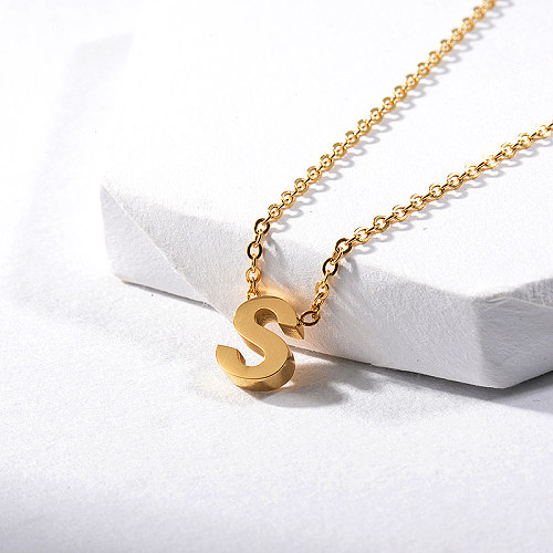 14 Karat vergoldete Letter S Charm Halskette für Frauen