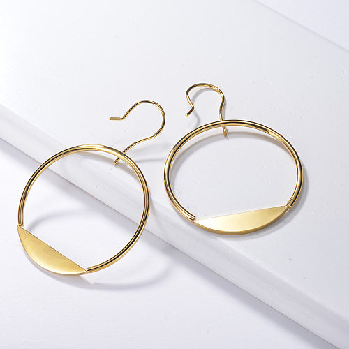 Gold Plated Jewelry Stainless Steel Dangle Hoop  Statement Earrings