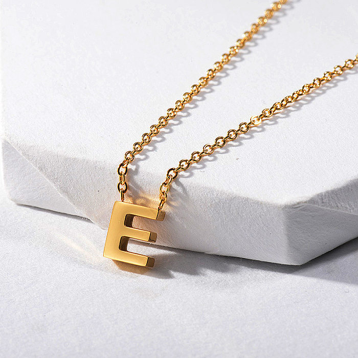 Gold Stainless Steel Letter E Charm Necklace For Women