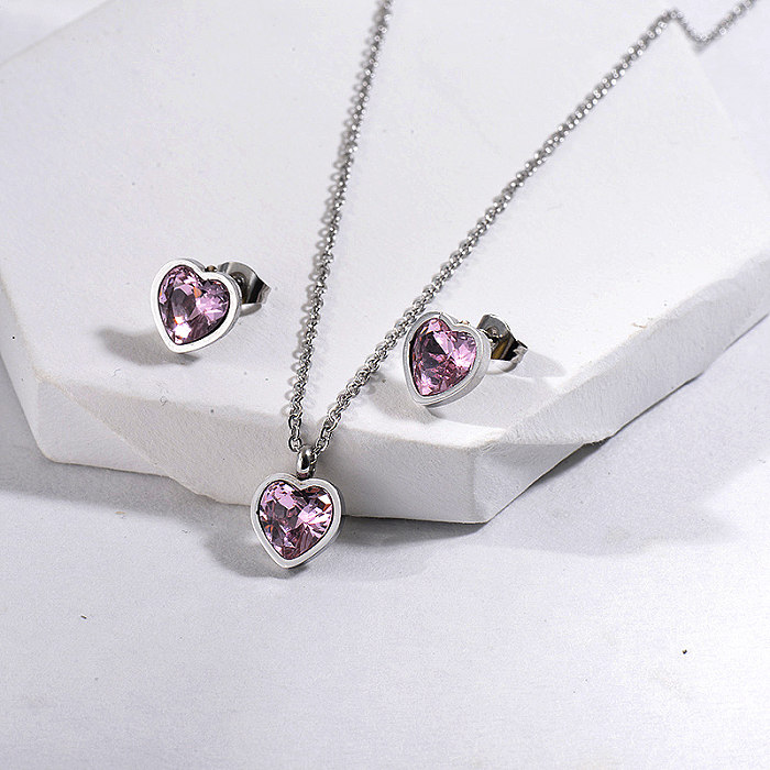 Fashion Stainless Steel Heart Crystal Antique Jewellery Set