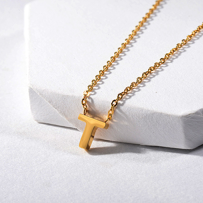 Günstige vergoldete Letter T Charm Halskette für Freundin