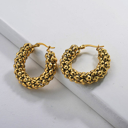 Gold Plated Jewelry personality Design Stainless Steel Hoop Earrings 9*29mm