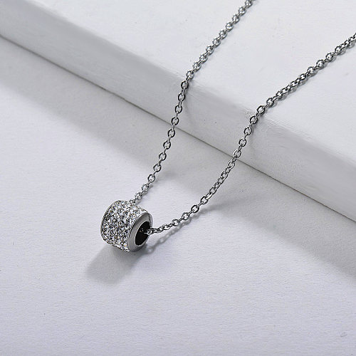Fashion Silver Roll Ball With Full Crystal Pendant Necklace