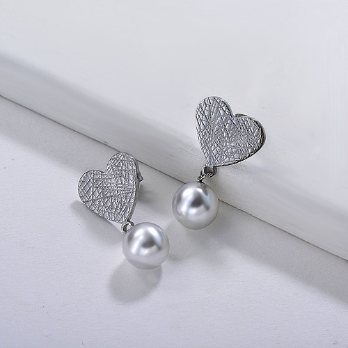 Silver Plated Stainless Steel Jewelry  Personality Heart Pearl Earrings