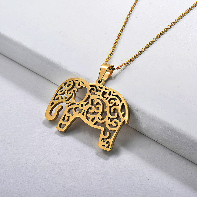 Wholesale Gold Hollow Elephant Animal Pendant Necklace