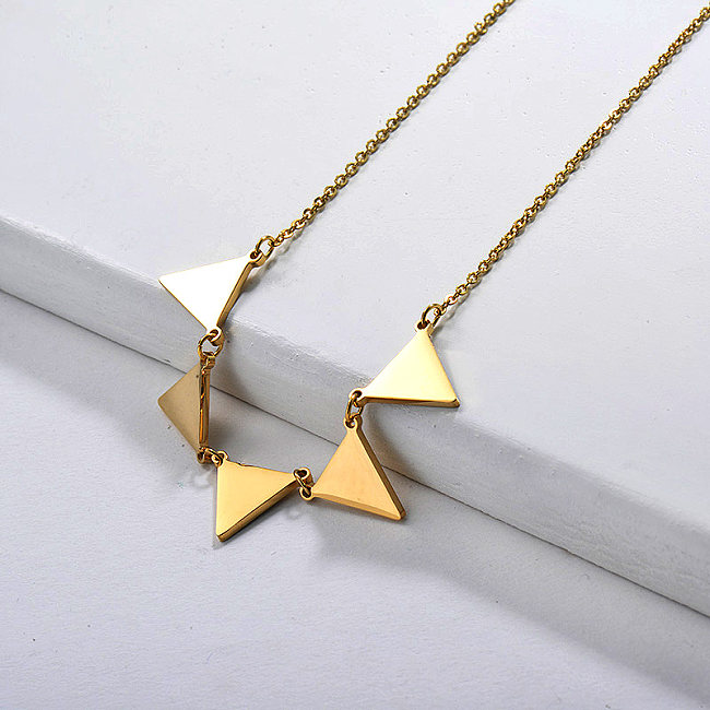 Colar charme de geometria com triângulo dourado moderno para mulheres