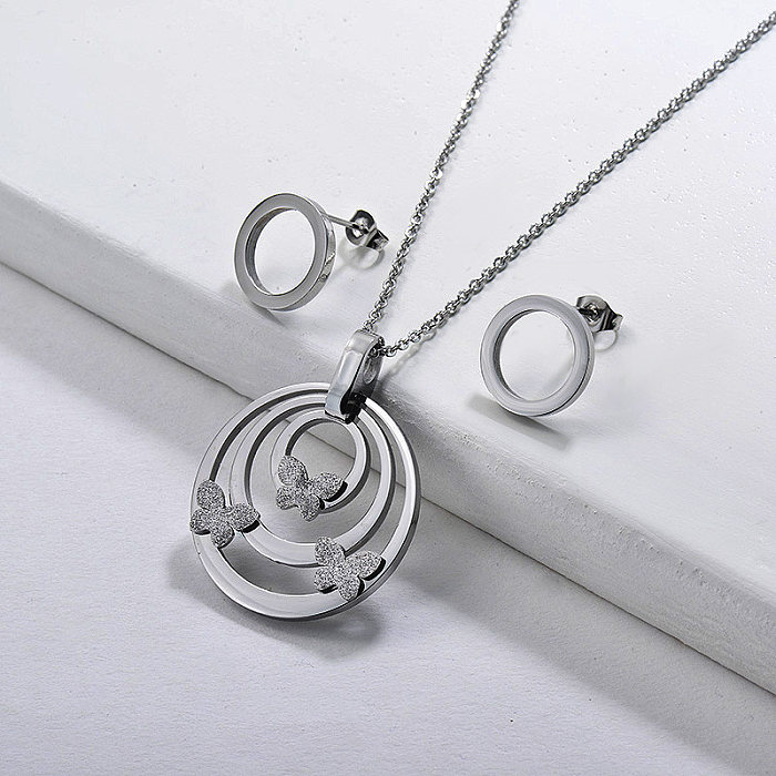 Stainless Steel Round Butterfly Jewelry Sets