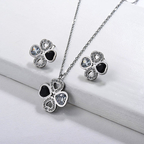 Black Crystal Clover Jewelry Sets