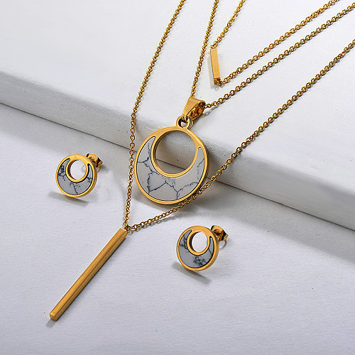 White Howlite Gold Layered Necklace Jewelry Sets