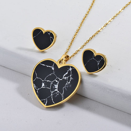 Conjuntos de joyas de collar de corazón turquesa negro