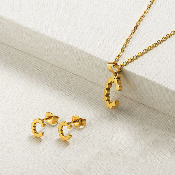 Conjuntos de joias com colar banhado a ouro com letras iniciais