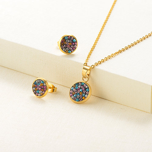 Conjuntos de joyas de pendientes de collar de cristal multicolor