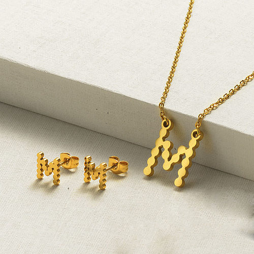 Conjuntos de joyas de collar de letra inicial chapados en oro